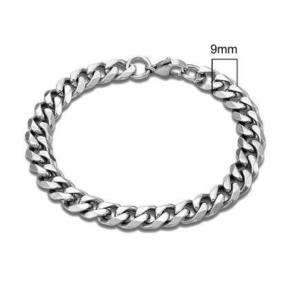 Locomotive Men Punk Rock Stainless Steel Curb Cuban Link Chain Silver