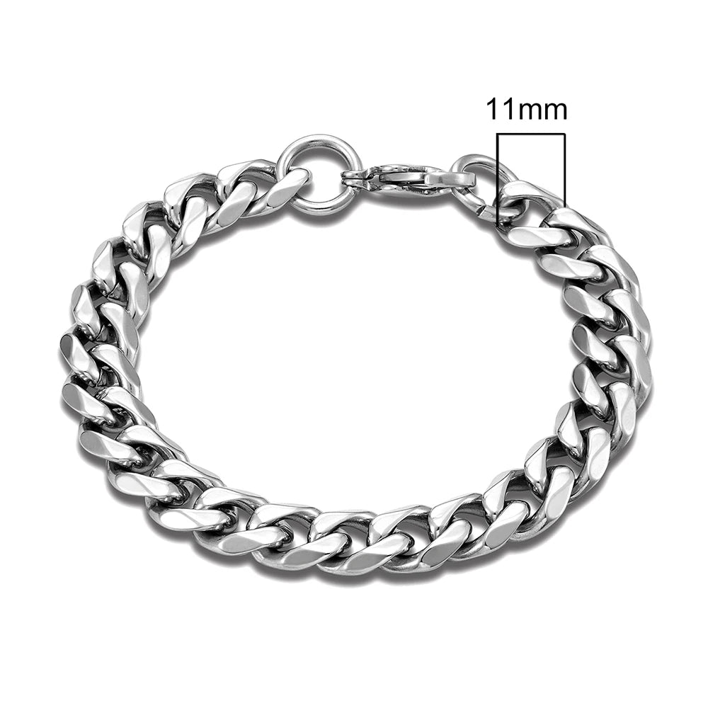 Locomotive Men Punk Rock Stainless Steel Curb Cuban Link Chain Silver